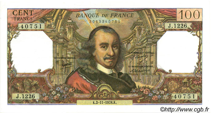 100 Francs CORNEILLE FRANCIA  1978 F.65.64 EBC