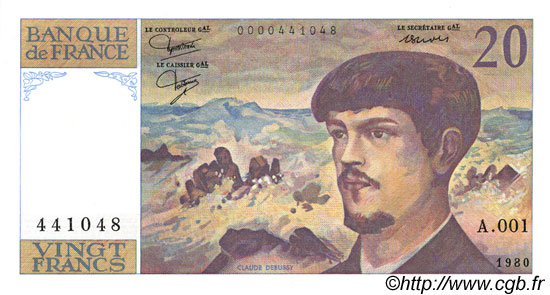20 Francs DEBUSSY FRANCE  1980 F.66.01A1 UNC
