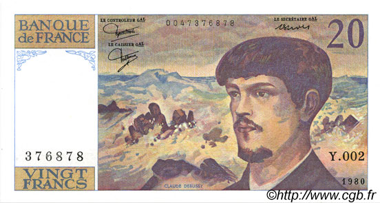 20 Francs DEBUSSY FRANCIA  1980 F.66.01 FDC