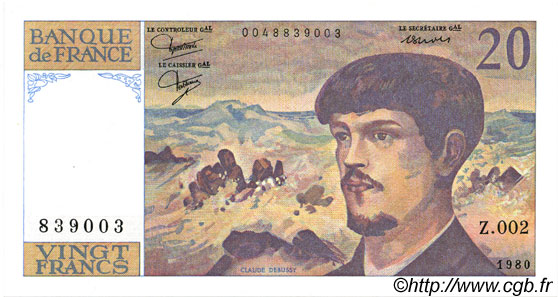 20 Francs DEBUSSY FRANKREICH  1980 F.66.01 ST