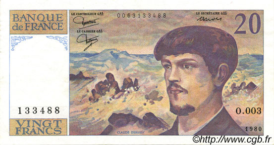 20 Francs DEBUSSY FRANCIA  1980 F.66.01 SPL+