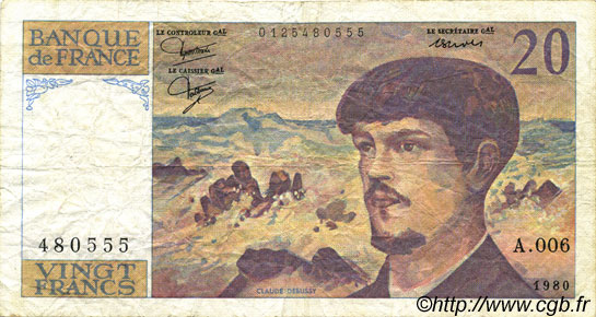 20 Francs DEBUSSY FRANKREICH  1980 F.66.01A6 S