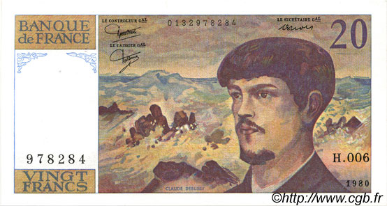 20 Francs DEBUSSY FRANCIA  1980 F.66.01 SPL+