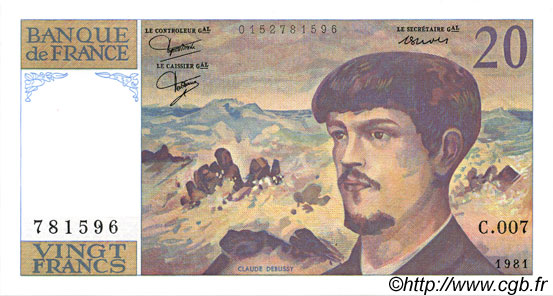 20 Francs DEBUSSY FRANCIA  1981 F.66.02 SC+