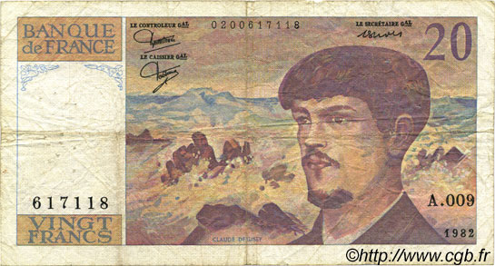 20 Francs DEBUSSY FRANCIA  1982 F.66.03A9 BC