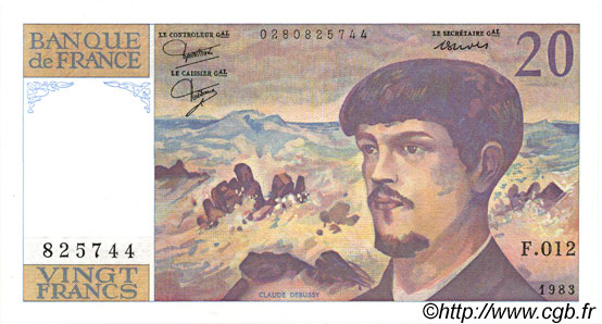 20 Francs DEBUSSY FRANKREICH  1983 F.66.04 fST