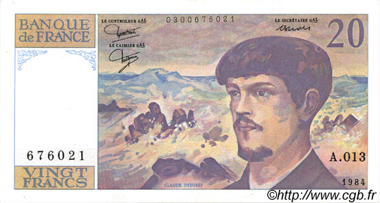 20 Francs DEBUSSY FRANCIA  1984 F.66.05A13 SC