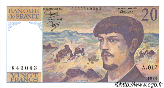 20 Francs DEBUSSY FRANCIA  1986 F.66.07A17 FDC