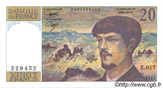 20 Francs DEBUSSY FRANCE  1986 F.66.07 UNC-