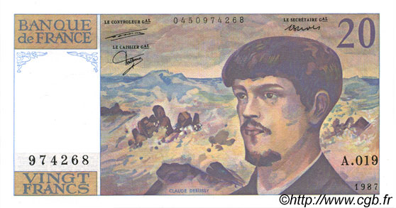 20 Francs DEBUSSY FRANCIA  1987 F.66.08A19 FDC