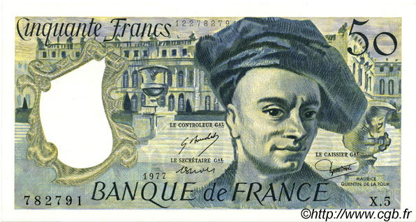 50 Francs QUENTIN DE LA TOUR FRANCIA  1977 F.67.02 FDC