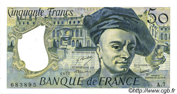 50 Francs QUENTIN DE LA TOUR FRANCIA  1977 F.67.02 AU