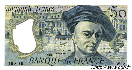 50 Francs QUENTIN DE LA TOUR FRANCIA  1980 F.67.06 AU+