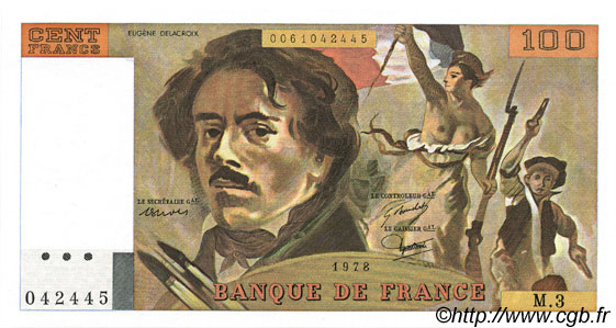 100 Francs DELACROIX FRANCIA  1978 F.68.03 FDC