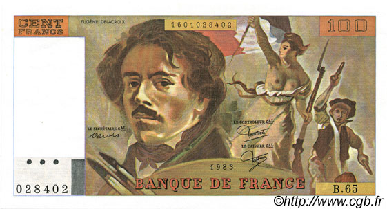 100 Francs DELACROIX modifié FRANKREICH  1983 F.69.07 ST