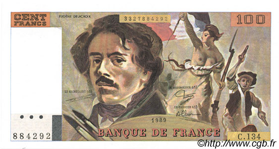 100 Francs DELACROIX modifié FRANCE  1988 F.69.13a UNC