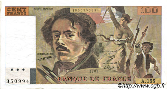 100 Francs DELACROIX modifié FRANCIA  1989 F.69.13d EBC