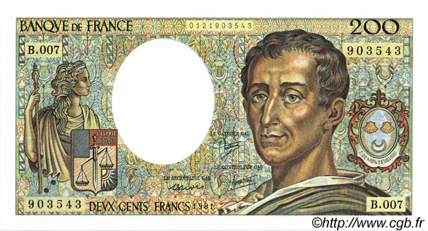 200 Francs MONTESQUIEU FRANCE  1981 F.70.01 UNC