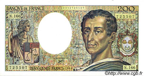 200 Francs MONTESQUIEU Modifié FRANCE  1994 F.70/2.01 AU-