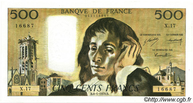 500 Francs PASCAL FRANCIA  1970 F.71.05 SPL+