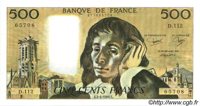 500 Francs PASCAL Fauté FRANCIA  1980 F.71.21 q.FDC