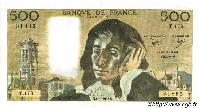 500 Francs PASCAL Fauté FRANCE  1983 F.71.28 XF