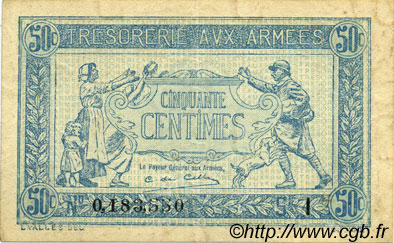 50 Centimes TRÉSORERIE AUX ARMÉES 1917 FRANCE  1917 VF.01.09 VF+