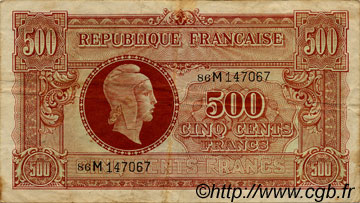 500 Francs MARIANNE fabrication anglaise FRANCIA  1945 VF.11.02 BC+