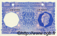 5000 Francs MARIANNE NON ÉMIS Annulé FRANCE  1945 VF.14.02 UNC