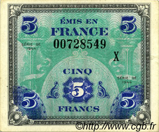 5 Francs DRAPEAU FRANCIA  1944 VF.17.03 SC+