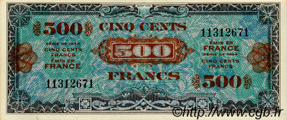 500 Francs DRAPEAU FRANCIA  1944 VF.21.01 FDC