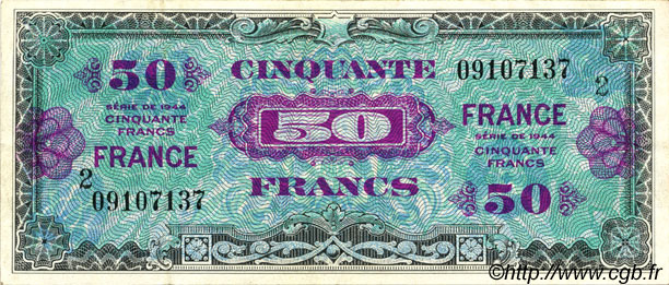 50 Francs FRANCE FRANCE  1945 VF.24.02 VF+
