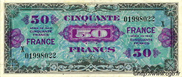 50 Francs FRANCE FRANKREICH  1945 VF.24.04 VZ