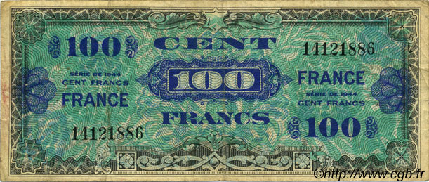 100 Francs FRANCE FRANKREICH  1945 VF.25.01 S