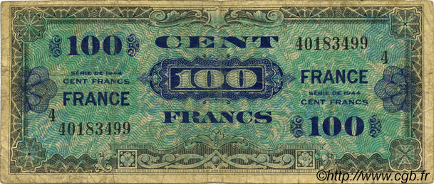 100 Francs FRANCE FRANCE  1945 VF.25.04 G