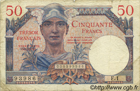 50 Francs TRÉSOR FRANÇAIS FRANCIA  1947 VF.31.01 RC+
