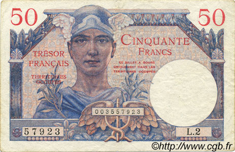 50 Francs TRÉSOR FRANÇAIS FRANCIA  1947 VF.31.02 MB a BB