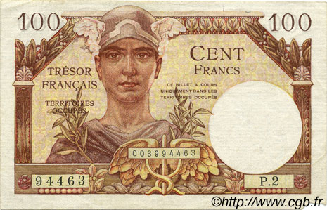100 Francs TRÉSOR FRANÇAIS FRANKREICH  1947 VF.32.02 fSS