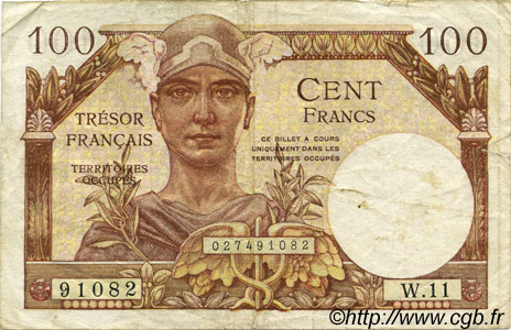 100 Francs TRÉSOR FRANÇAIS FRANCIA  1947 VF.32.05 BC+