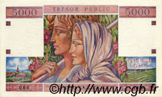 5000 Francs TRÉSOR PUBLIC Spécimen FRANCIA  1955 VF.36.00Sp EBC+