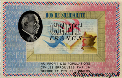 100 Francs BON DE SOLIDARITÉ FRANCE regionalismo e varie  1941 KL.10B AU