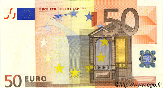 50 Euro Fauté EUROPE  2002 €.130.10 SUP+
