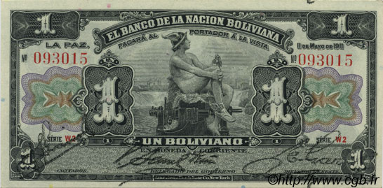 1 Boliviano BOLIVIEN  1911 P.102b fST