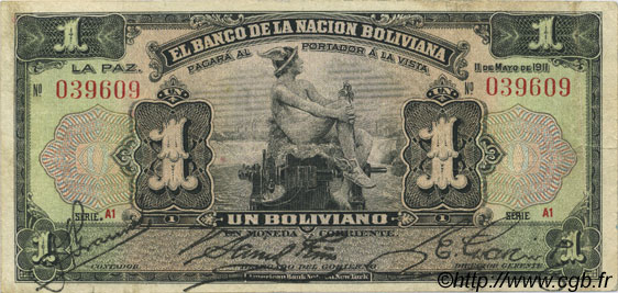 1 Boliviano BOLIVIA  1911 P.103 BB