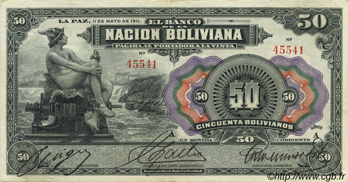 50 Bolivianos BOLIVIA  1911 P.110 VF - XF
