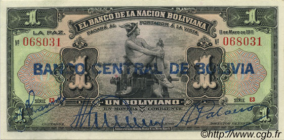 1 Boliviano BOLIVIA  1929 P.112 SC+