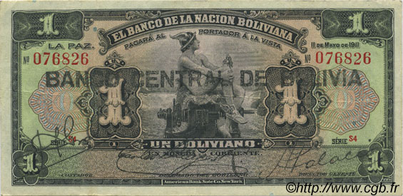 1 Boliviano BOLIVIA  1929 P.112 MBC+