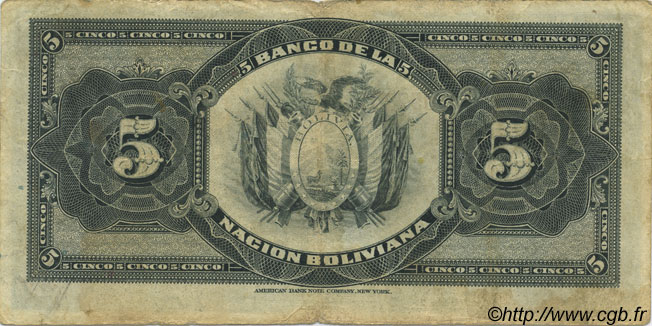 5 Bolivianos BOLIVIA  1929 P.113 q.BB