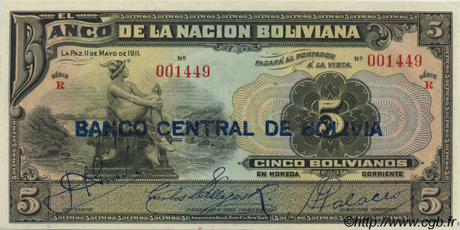 5 Bolivianos BOLIVIEN  1929 P.113 ST