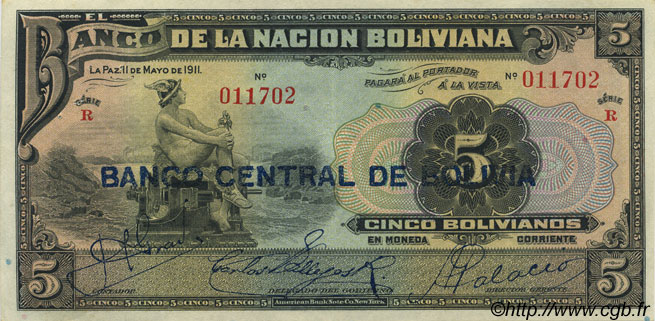 5 Bolivianos BOLIVIA  1929 P.113 AU